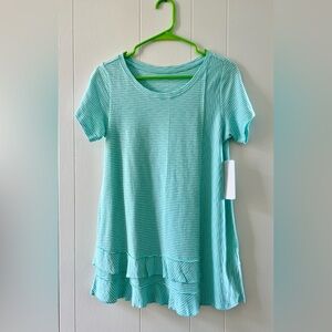 Soft Surroundings aqua striped tee. 100% Pima cotton. Size X-Small.